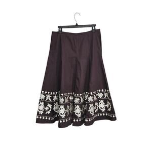 NWT! Sunny Leigh Midi Embroidered A Line Brown Skirt Size 10 Medium 100% Cotton